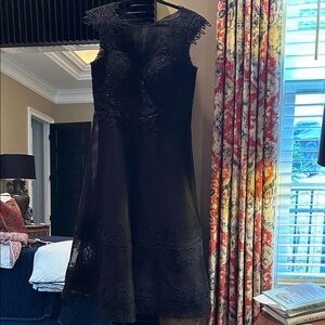 Rickie Freeman for Teri Jon Black Lace Midi Dress